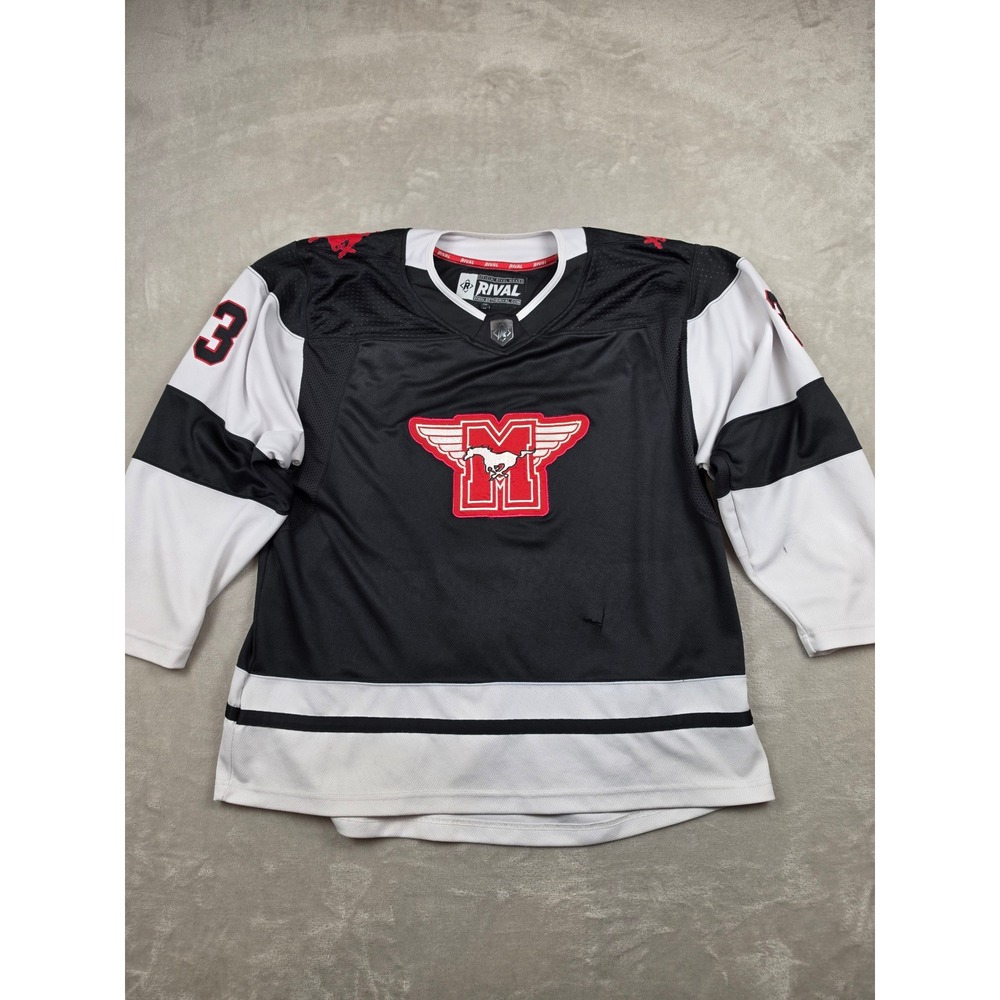 Rival Youngblood Mustangs Hockey Jersey Mens XL Black White Fight Strap *Read